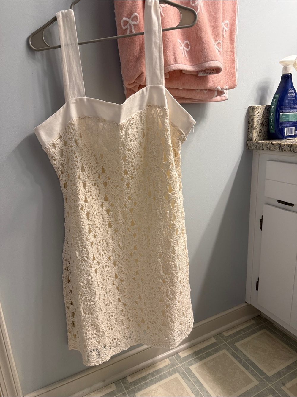 LOFT 14 Women's Cream Lace Sundress - Elegant Strappy Dress crochet